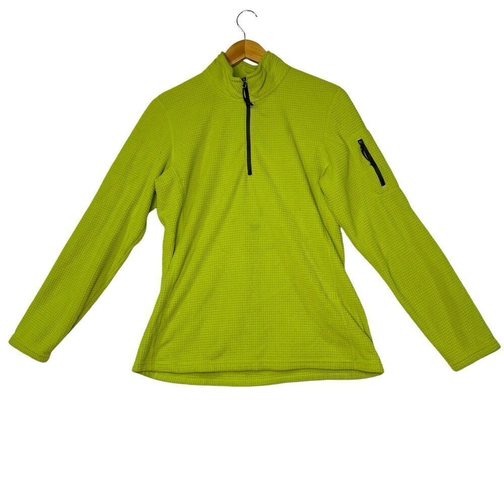 Women’s Orvis Trout Bum Fleece Pullover Lime Green Flaw Size Medium Zip‎ Waffle